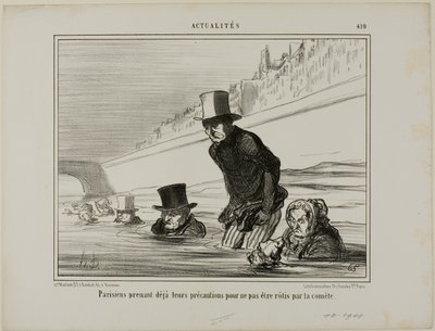 I parigini stanno già prendendo le loro precauzioni per evitare di essere arrostiti dalla cometa, targa 410 da Actualités da Honoré Victorin Daumier