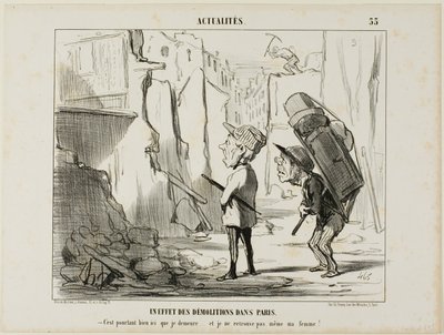 Risultato della demolizione di edifici a Parigi. "- Dopotutto, è qui che vivevo.... e non riesco più a trovare mia moglie", targa 55 di Actualités da Honoré Victorin Daumier