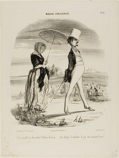 "Allora questo è ciò che si chiama seguire la corrente della vita..... essere costretti a marciare a passo di marcia con un tale sciocco!", piatto 52 da Moeurs Conjugales da Honoré Victorin Daumier