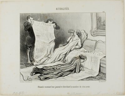 Gli abbonati che lottano per far fronte alla loro carta, piatto 115 da Actualités da Honoré Victorin Daumier