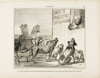 I cani si disperano di nuovo dopo aver saputo che ci sarà una nuova tassa sulla licenza dei cani, targa 171 di Actualités da Honoré Victorin Daumier