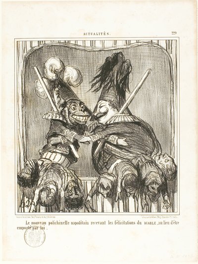 Il nuovo buffone napoletano. Ricevere le congratulazioni del DIAVOLO, invece di essere portato via da lui, piatto 229 da Actualités da Honoré Victorin Daumier