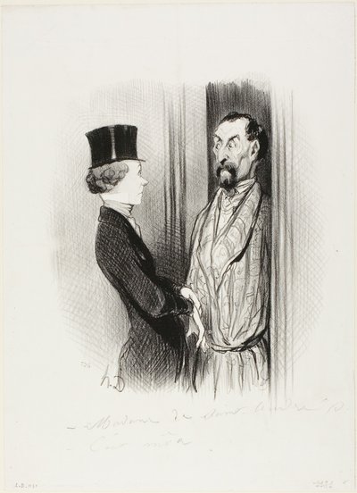 Il Rendez-Vous. "Madame Eudoxie Blancminet - Sono io, Monsieur... cosa posso fare per voi", tavola 44 di Les Beaux Jours De La Vie. da Honoré Victorin Daumier