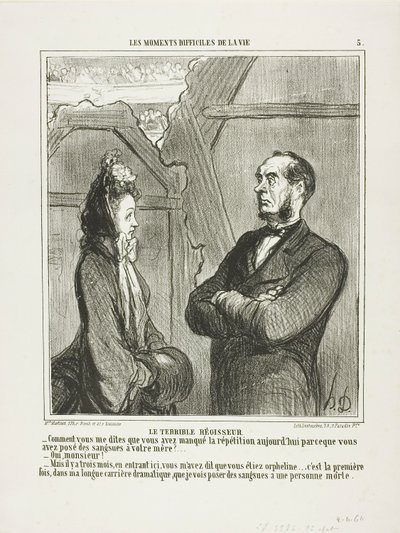 Il Terribile Direttore. "Davvero! Mi stai dicendo che hai saltato le prove di oggi perché dovevi applicare delle sanguisughe a tua madre - Sì, signore. - Ma quando sei venuto qui per la prima volta, tre mesi fa, mi hai detto di essere orfano. Questa è la p da Honoré Victorin Daumier
