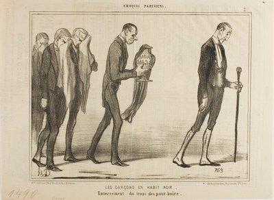 Il cameriere in abito nero. Funerale della scatola delle mance, tavola 2 da Croquis Parisiens da Honoré Victorin Daumier