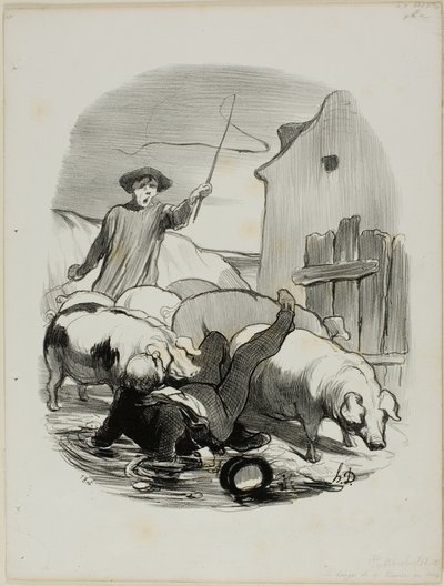 Il pericolo di essere catturati in un inseguimento di campanili, piatto 12 da Pastorales da Honoré Victorin Daumier