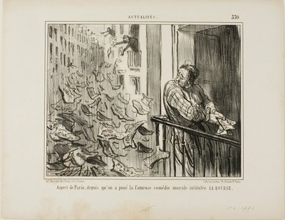 Veduta delle strade di Parigi dopo la rappresentazione della famosa commedia moralistica "La Bourse", piatto 330 da Actualités da Honoré Victorin Daumier