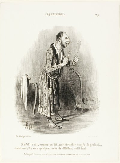 "Beh... come dice il proverbio, come un autentico filo di perle, .... solo che alcune di esse si sono sfilacciate, ecco tutto!", piatto 9 di Coquetterie da Honoré Victorin Daumier