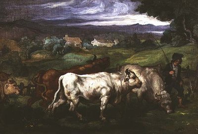 Bovini e un mandriano in un paesaggio da Honore (circle of) Daumier