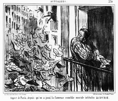 Aspetto di Parigi, dalla famosa commedia morale intitolata LA Bourse: serie tratta da “Actualités”, una serie di caricature sulla borsa di Honoré Daumier. “Charivari” da Honoré Daumier
