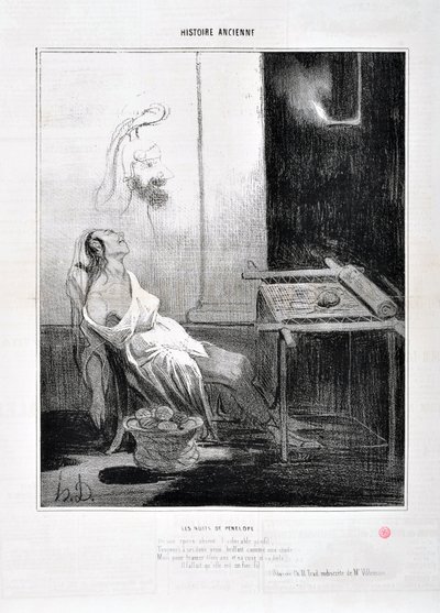Opera di Honoré Daumier (1808-1879) Charivari del 1842: Serie HISTORIE ANCIE Le Notti di Penelope Del suo sposo assente l