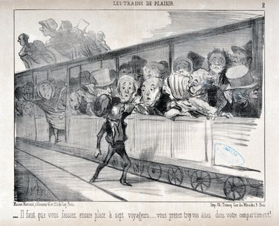 Opera di Honoré Daumier (1808-1879). Charivari del 1852: Serie LES TRAINS DE PLEASURE - Devi fare spazio per sette passeggeri... sei troppo comodo nel tuo compartimento! MUSEO DELLE BELLE ARTI - PALAZZO LONGCHAMP, MARSIGLIA da Honoré Daumier