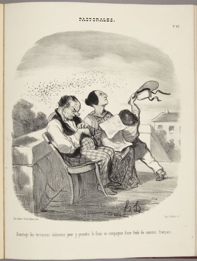 Vantaggio delle terrazze italiane per rinfrescarsi in compagnia di una folla di cugini francesi da Honoré Daumier