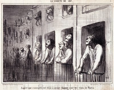 Vignetta sulla scienza. Serie "La Cometa del 1857": "Aspetto che comincia ad avere ogni notte le strade di Parigi". Incisione di Honoré Daumier (1808-1879). Estratto dal giornale "Le Charivari". da Honoré Daumier