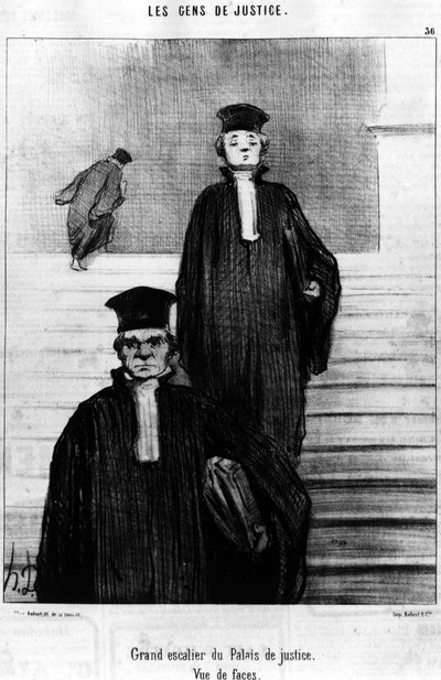 Grande scala del Palazzo di Giustizia, Vista dei volti, tratto da "Gens de Justice", serie di cartoni animati sulla Giustizia di Honore Daumier (1808-1879). "Charivari" da Honoré Daumier