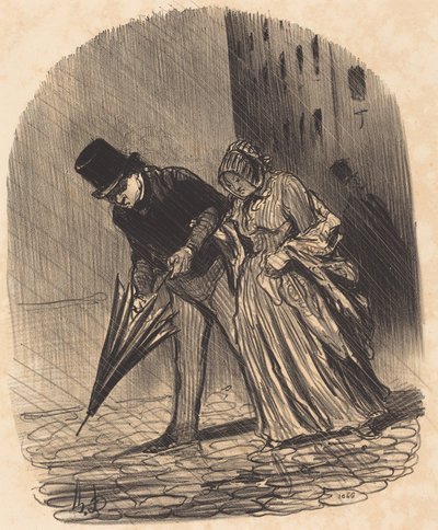 Inconveniente di un ombrello a molle troppo complicato da Honoré Daumier