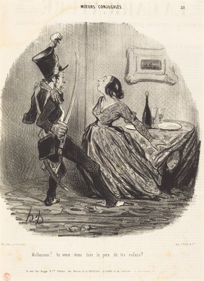 Infelice! Vuoi dunque uccidere il padre dei tuoi figli? da Honoré Daumier