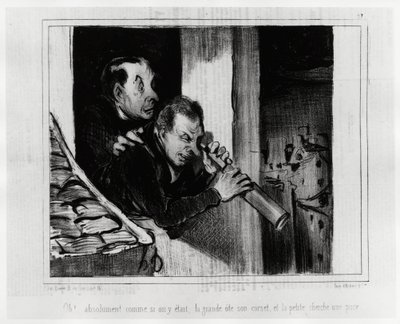 Oh! Assolutamente come se fossimo lì, la grande si toglie il corsetto e la piccola cerca una scheggia. Illustrazione di Honoré Daumier, pubblicata su 