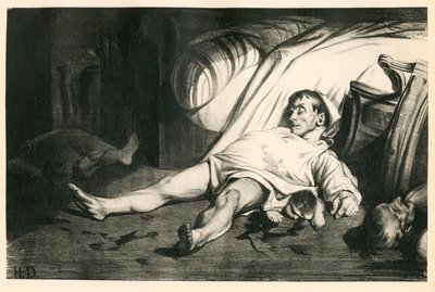 Cento venti litografie di H. Daumier, Satirico in N & B, circa 1834: Massacro di rue Transnonain (Parigi) - Repubblicano, Cadaveri, Repressione - Illustrazione di Honoré Daumier (1808-1879) da Honoré Daumier