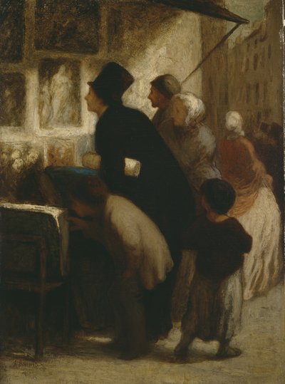 Fuori dal negozio del venditore di stampe, c.1860-1863 da Honoré Daumier