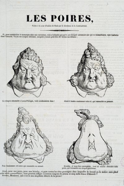 Pere: Caricatura che rappresenta una metamorfosi del volto di Luigi Filippo in pera da Honoré Daumier
