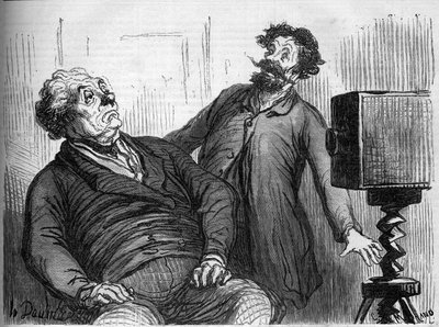 Fotografi e fotografie. Caricatura di Honoré Daumier. Incisione in "Le Monde Illustré" n. 259 del 29 marzo 1862 da Honoré Daumier