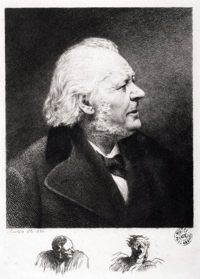 Ritratto di Honore Daumier (1808-1879), incisore, pittore e scultore francese. Incisione di suo figlio Boulard da Honoré Daumier