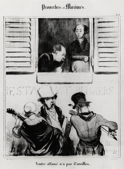 Proverbi e massime: pancia affamata non ha orecchie. Illustrazione di Honore Daumier (1808-1879). Caricatura del XIX secolo, Museo Carnavalet, Parigi. da Honoré Daumier