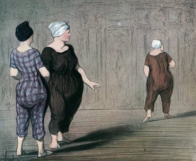 Serie "Le bagnanti" due donne in costume da bagno esaminano il taglio di un