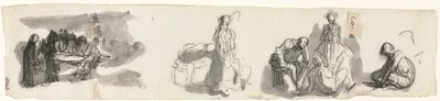 Foglio di studi con un gruppo di quattro figure a destra (recto) da Honoré Daumier