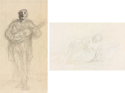 Chitarrista che canta (recto); Donna reclinata appoggiata sul braccio (verso) da Honoré Daumier