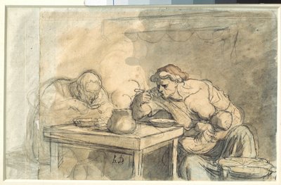Zuppa Una coppia di lavoratori che mangiano zuppa, la madre che allatta il bambino da Honoré Daumier