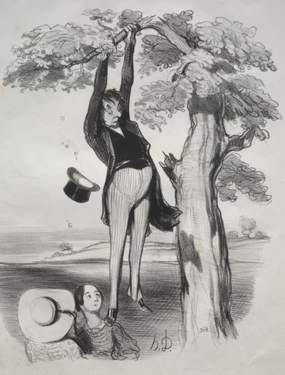 I pericoli di scuotere un albero di prugne troppo vigorosamente (quando si è un uomo adulto) da Honoré Daumier