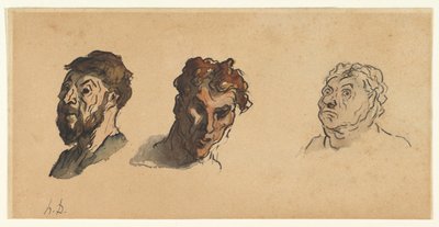 Drei männliche Köpfe da Honoré Daumier