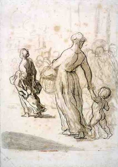 Due Donne e un Bambino, c.1848-50 da Honoré Daumier