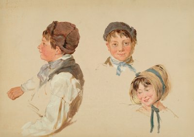 Teste di bambini, ragazzo e ragazza, tre studi, 1850 da Hopkins Horsley Hobday Horsley
