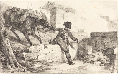 Artigliere che accende una mina da Emile Jean Horace Vernet