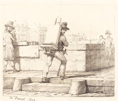 Artista che trasporta un cavalletto con una pietra litografica da Emile Jean Horace Vernet