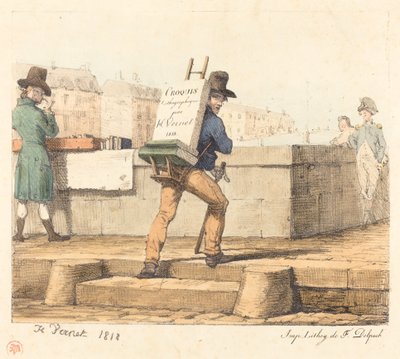 Artista che trasporta un cavalletto con una pietra litografica da Emile Jean Horace Vernet