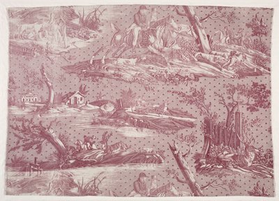 Frammento di cotone stampato a rame con disegno di scena di caccia da Horace Vernet