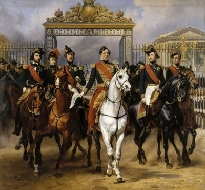 Luigi Filippo e i suoi figli a cavallo durante la partenza da Versailles, 10 giugno 1837 da Emile Jean Horace Vernet