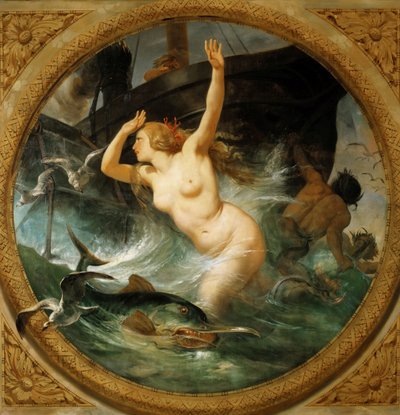 Il vapore mette in fuga gli dei del mare, dipinto sul soffitto, Salle des Pas perdus da Emile Jean Horace Vernet