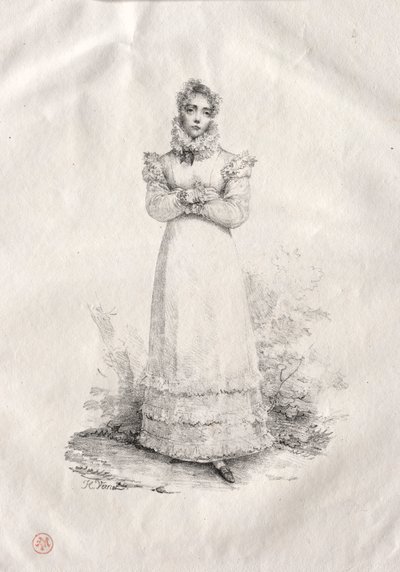 Giovane donna in piedi da Emile Jean Horace Vernet