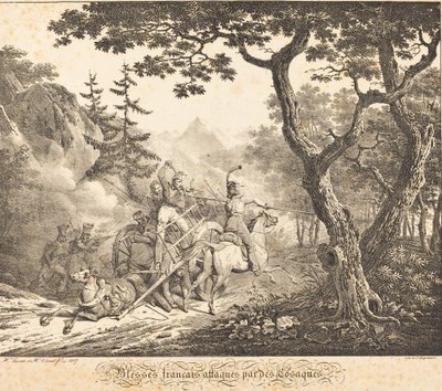 Francese ferito attaccato da un cosacco da Horace Vernet and Hippolyte Lecomte