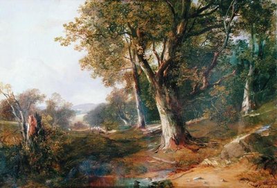 Paesaggio boscoso con castello in lontananza, c.1865 da Horatio McCulloch