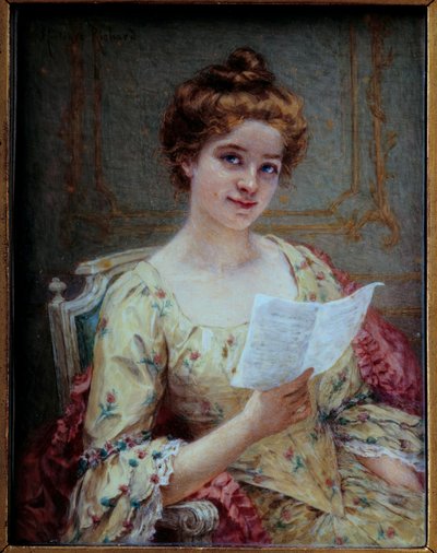 La lettera di Manon. Miniatura su avorio di Hortense Richard (1860-dopo 1939) da Hortense Richard