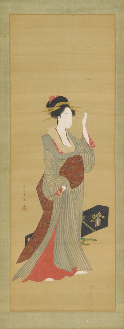 Una geisha che sta per aggiustare una forcina di tartaruga da Hosoda Eishi