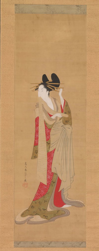 Cortigiana con una lettera in bocca, 1756-1815 da Hosoda Eishi