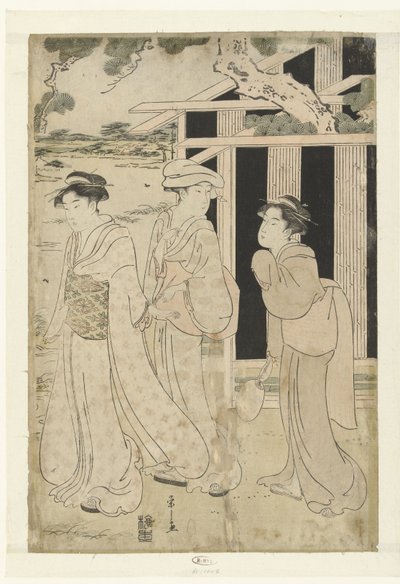 Tre donne che passeggiano vicino al lago da Hosoda Eishi