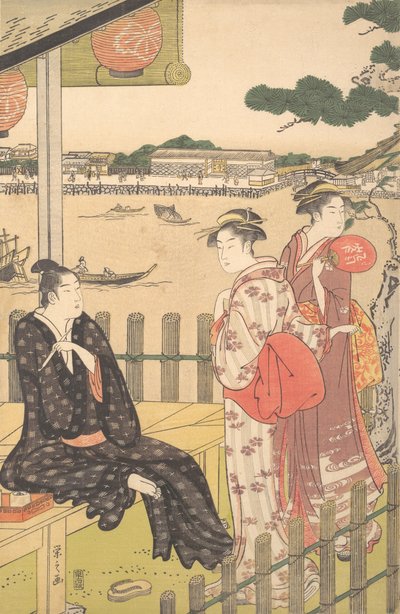 Gruppo in una casa da tè sulla riva del fiume Sumida, ca. 1790 da Hosoda Eishi